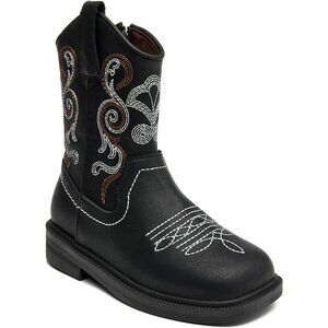 🆕 Women Black Western Cowboy Boots Square Toe Fashion Riding Mid Calf Shoes